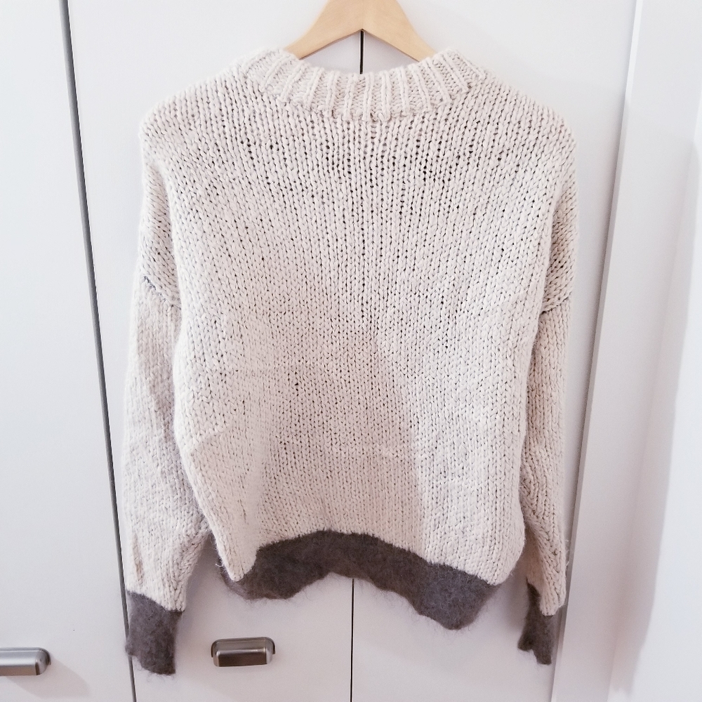 Zara | Colour Blocked Knit Cream Grey Brown Mohair Sweater Top